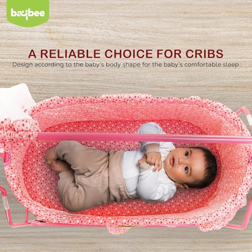 Image of BAYBEE Enchant Baby Swing Cradle for New Born with Mosquito Net, Lock Swing & 360 Rotating Wheels | Jhula Palna for Infants Boys Girls | Pink