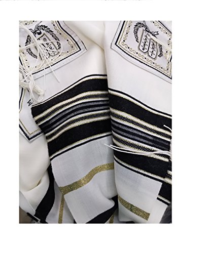 Black & Gold 100% Wool Kosher Tallit Prayer Shawl Made by Mishcan Hathelet (size 50 - (47 inches x 67 inches))3