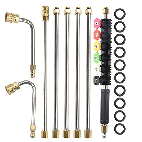 ggaggaa Pressure Washer Extension Wand Set, Replacable Power Washer Lance with 6 Spray Nozzle Tips Design,90 Degrees +U Curved Rod, 1/4â€™â€™Quick Connect, 10 Replacable Anti-Leaked Ring 4000 PSI
