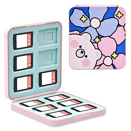 Xzeemo Étui pour Cartes de Jeux Compatible avec Nintendo Switch, Boîte de Rangement Silicone pour Switch Jeux avec 12 Emplacements pour Cartes de Jeu et 12 Emplacements pour Cartes Micro SD (Rose) Cover