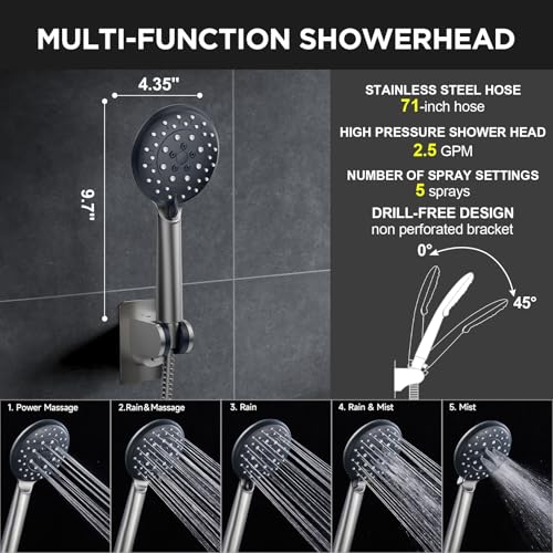 Image of Veken 11.8 inch Rain Shower Head with Handheld, High Pressure Handheld Shower with Multi Spray Modes, Rainfall Combo with 15 inch Metal Extension Arm, Detachable Dual Shower, Bathroom Decor, Gunmetal Gray