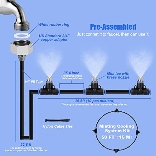 Trampoline Water Play Sprinkler 50 Feet 12 Nozzles for Outdoor Misting Cooling System Kits Summer Game Waterpark Toys Accessories for Kids Patio Garden Greenhouse Lawn