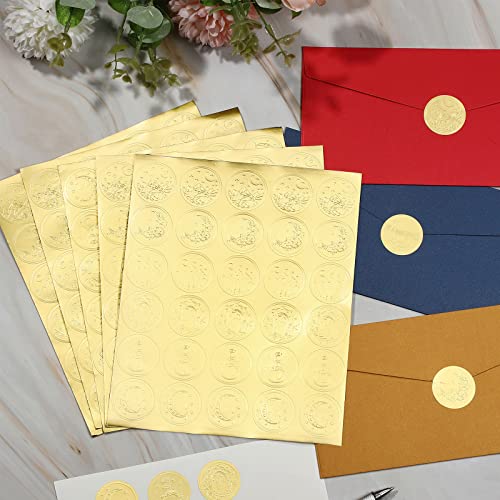 Gersoniel 540 Pcs Gold Wax Seals Stickers Embossed Envelope Gold Foil Self Adhesive Wax Stickers for Graduation Wedding Greeting Cards Invitations Party Certification,6 Patterns(Star, Moon) - Thumbnail 6