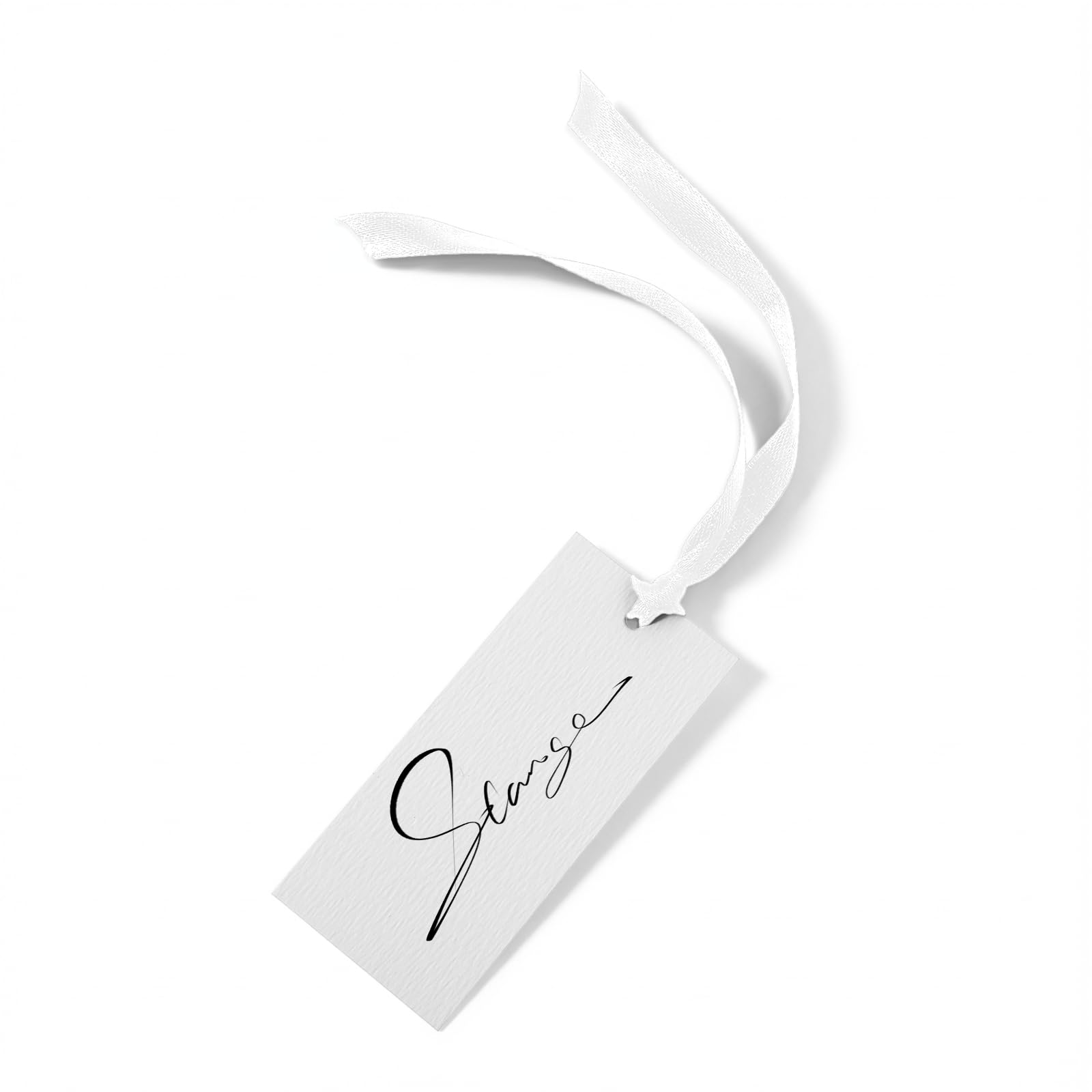 50Pcs Elegant Name Cards for Table Setting with Satin Ribbon, 3.54 * 1.6inch Thick Table Name Cards, Hanging Gift Tags for Wedding Dinner Banquet Party Tables Setting Supplies(White)