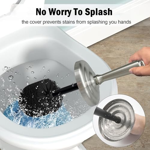 Image of Brushed Nickel Toilet Bowl Brush with Holder, Durable Bathroom Cleaning Tool, Modern Design for Easy Toilet Maintenance, Bathroom Cleaner Brush for Efficient Cleaning and Hygiene