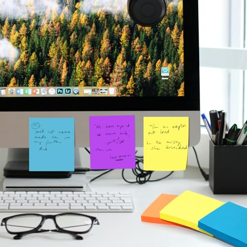 Sticky Notes 3x3 Inches 8 Pads Self-Stick Notes Pads Bright Colors Super Adhesive Sticky Notes Easy to Post for Office Home School Notebook 82 Sheets/pad image 5