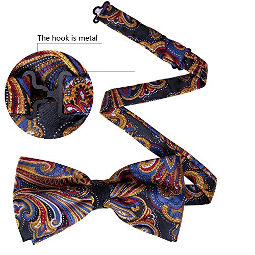 Image of Barry.Wang Paisley Striped Bow Tie for Men Silk Pre-Tied Bowtie Pocket Square Cufflinks Set Formal Wedding Party Prom