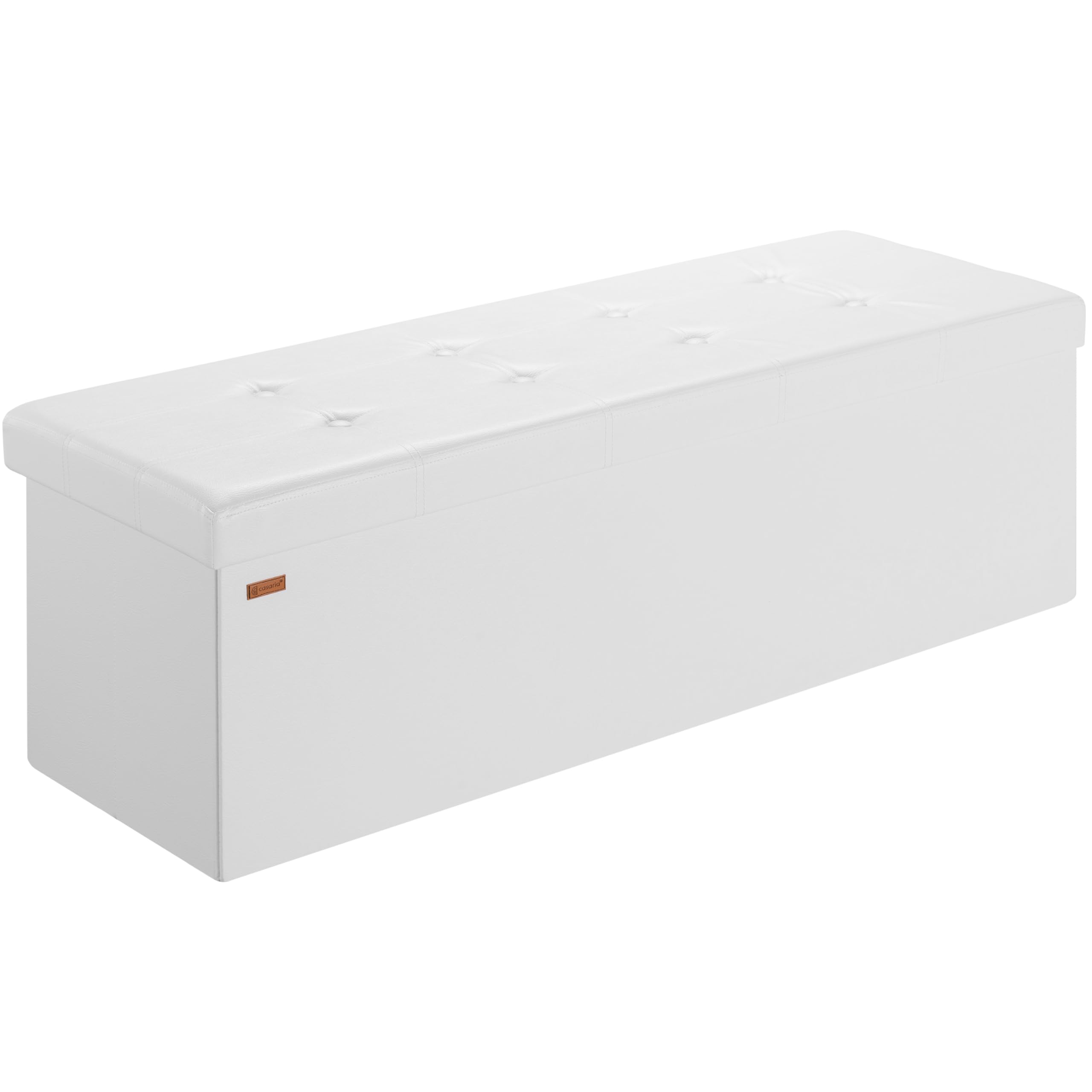 CASARIA® Banco Almacenaje Plegable 115x40x40cm 300kg Puff Baúl Efecto Piel Salón Pie de Cama Dormitorio Blanco