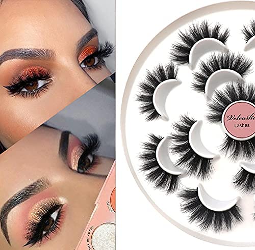 Miniatura 5 de Veleasha Pestañas postizas de visón sintético 5D, hechas a mano, de lujo, esponjosas, naturales, 7 pares (esponjosas)