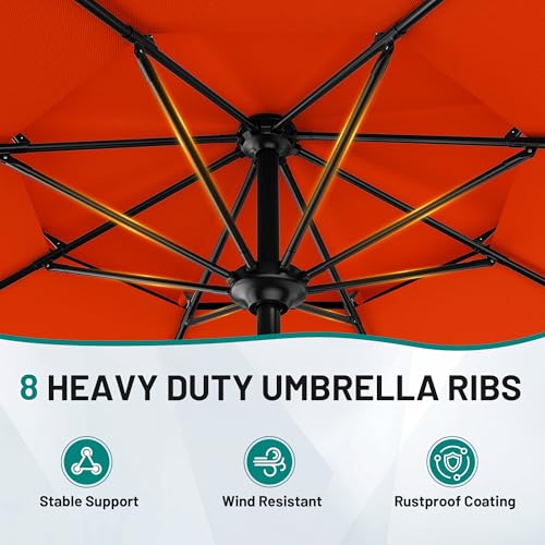 Image of AreShark 12ft 2-Tier Patio Umbrella with Valance - Outdoor Umbrella Waterproof UV Protection, Market Table Umbrella w / 8 Sturdy Ribs&Crank for Pool, Backyard, Garden(Orange)