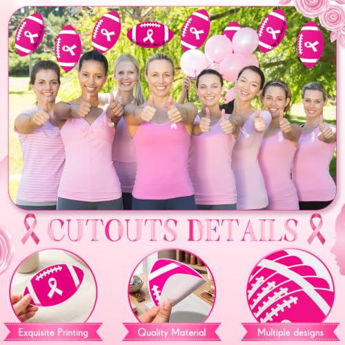 Image of Taobary 24 Pcs Breast Cancer Awareness Cutouts Pink Football Decorations