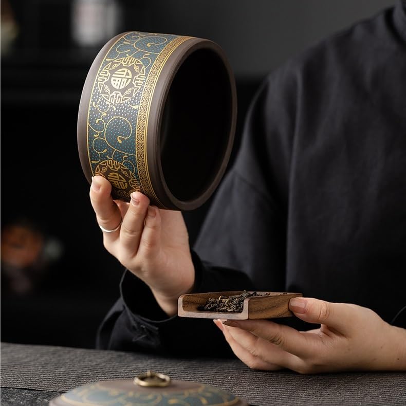 Puszki na herbatę na herbatę sypką Ceramiczne fioletowe puszki na herbatę z piasku Opakowanie Pudełko Retro Czarny Zielony Pu'er Jin Jun Mei Uniwersalny uszczelniony słoik ceramiczny(A)