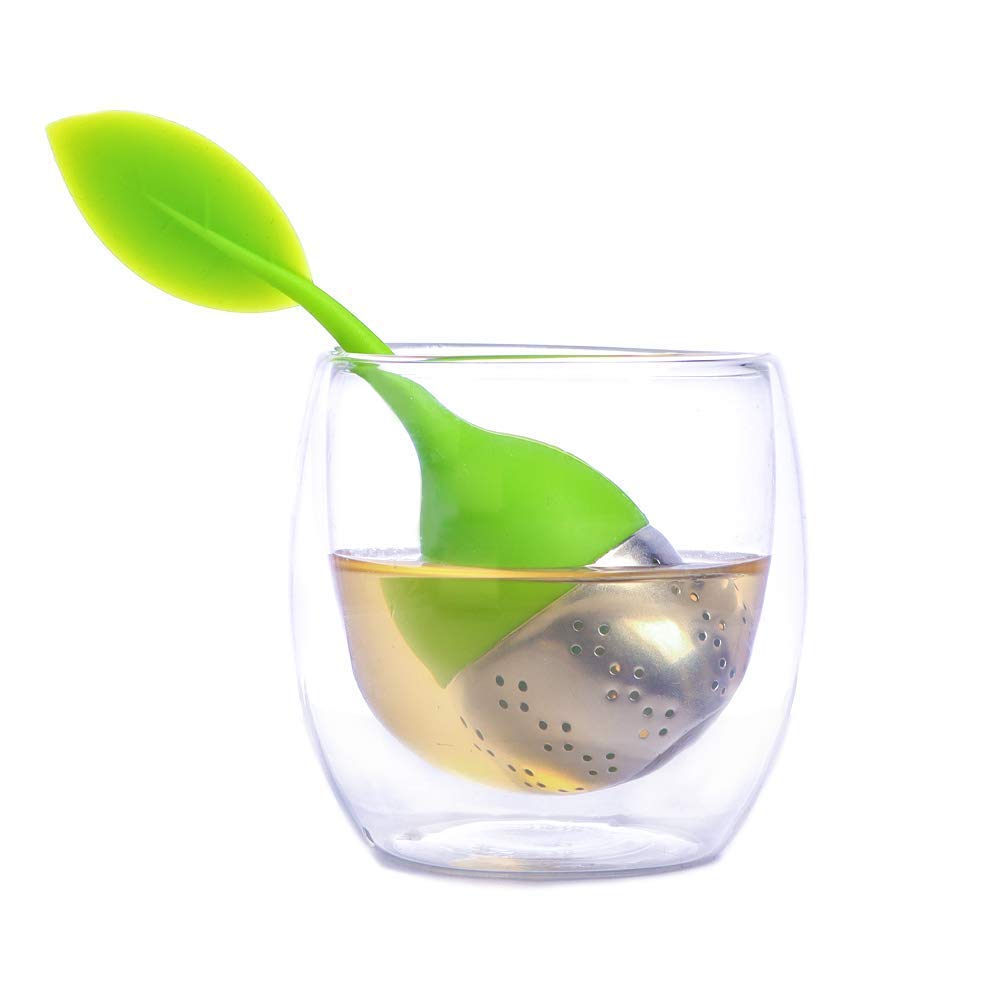 ANAB GI Silicone Tea Leaf Infuser with Long Leaf Shape Handle, Stainless Steel Infuser with Drip Tray Pack of 1 1