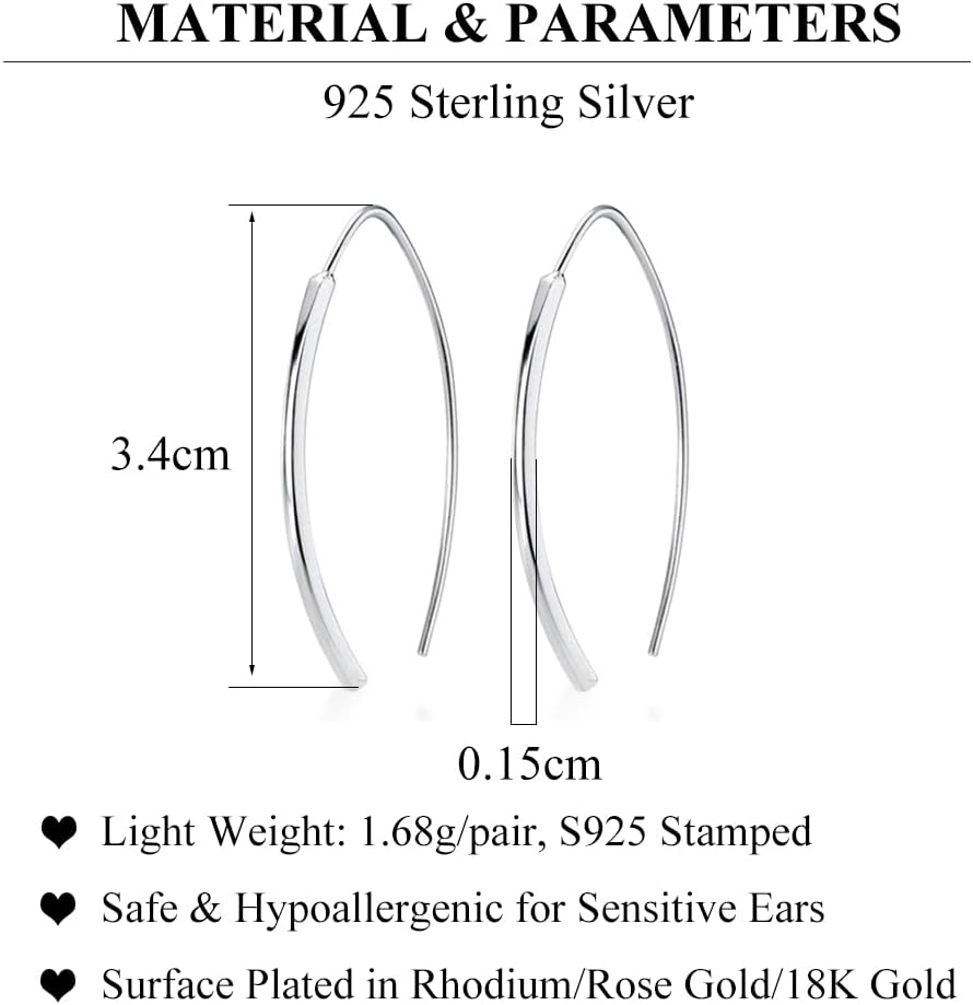 SLUYNZ Solid 925 Sterling Silver Bar Dangle Earrings for Women Teens Dangle Earrings Wire Threader Earrings Open Hoop Earrings - Image 7