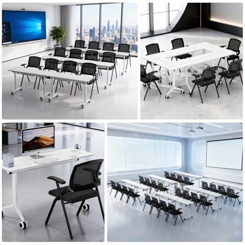 Image of Folding Office Chair Conference Room Chair with Armrest Mesh Back, Stackable Foldable Office Chair for Guest Reception Meeting Classroom Training Seminar (2, Black)
