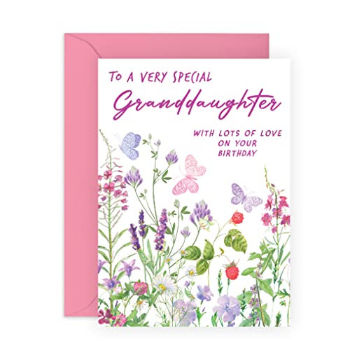 CENTRAL 23 Pretty Greeting Card for Women - 'To A Very Special Granddaughter' - Floral Birthday Card for Female - Granddaughter Gift from Grandma & Grandpa - Comes with Stickers