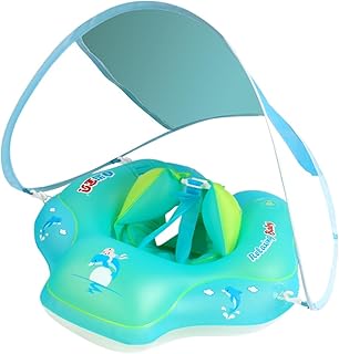 Daconovo Bóia inflável para piscina para bebês, bóia inflável para bebês, anel para piscina para bebês, bóia para crianças de 3 a 10 meses, para meninos e meninas, com assento inferior + capota solar