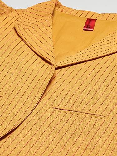 Image of Cottinfab Mustard Yellow Striped Open Front Blazer