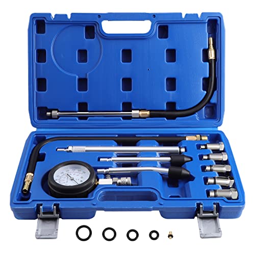 WiMas 11PCS Amélioré Moteur Testeur de Compression, Automotive Coffret Testeur de Compression Compressiometre Moteur Compressiometre Essence Coffret de Compressiomètre
