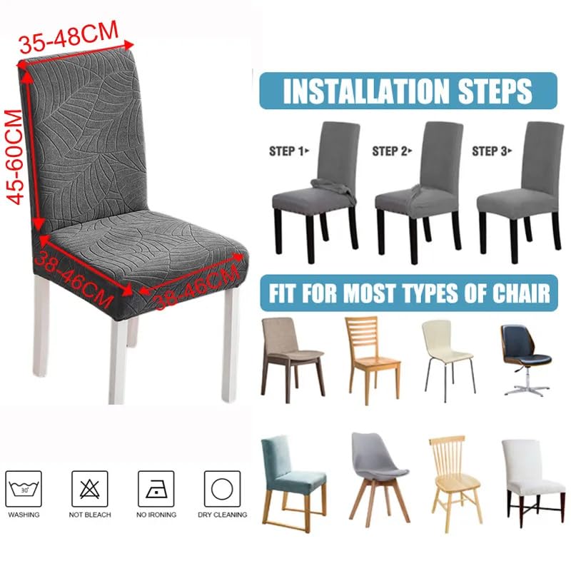 Stuhlhussen 6er Set Leinen Korn Dunkelgrau Stretch Stuhlbezug,Abnehmbare Waschbar Stuhlhussen Schwingstühle, Hussen Für Stühle,Spandex Stuhlbezüge Für Hotel, Küche