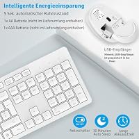 LeadsaiL K786 Tastatur Maus Set Kabellose, Tastatur und Maus, QWERTZ Deutsches Layout Funktastatur mit Maus, Flüsterleiser Tastenanschlag, 2.4 GHz mit 2-in-1 USB Nano Empfänger für PC/Laptop (Weiß) – Ansicht 3