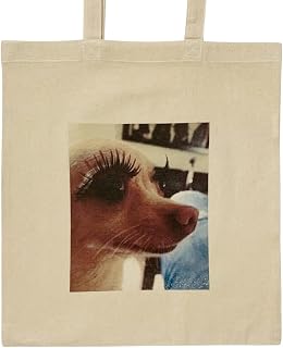 Sassy Dog Meme Tote Bag Eyelashes on Fleek Y2K Aesthetic Iconic Famous God Owner Meme Bag (White)