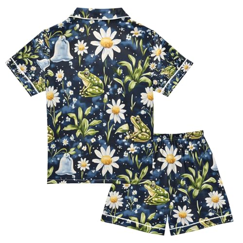 senya Green Frogs Flowers Satin Summer Pajama Sets Silk Short Sleeve Button Down Sleepwear2