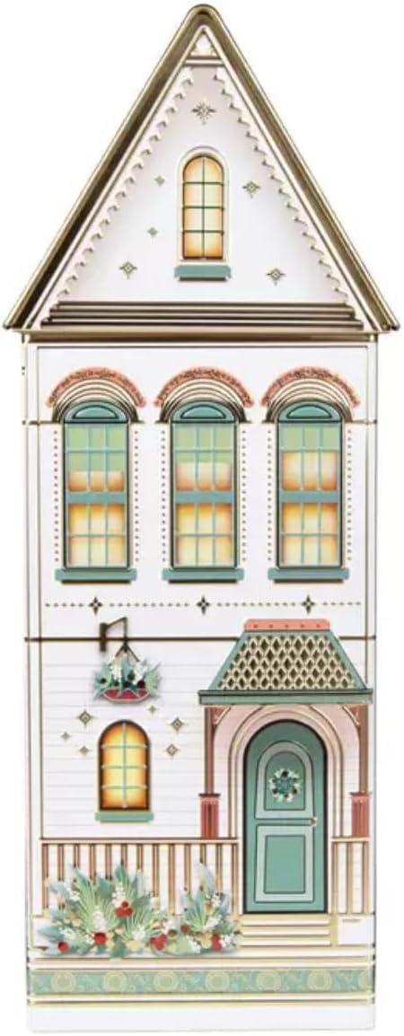 Winter Festive Decorative Cookie Tin House with Speculoos Cookies, 345g - Perfect Holiday Treats & Gift Idea (White Tin)