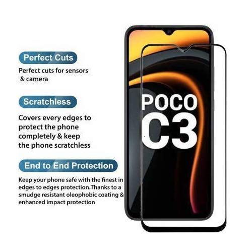 Image of STP FEEL� Glass Screen Protector Designed For Xiaomi Poco C3 (6.43 inch) [Edge to Edge Coverage] HD Clear, Bubble-Free, Anti-Scratch Full Protection Durable Tempered Glass - Black, Pack of 1