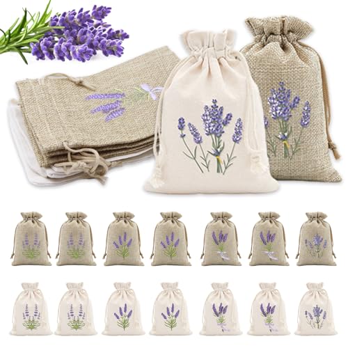 Vlecexs 16 Piezas Saco Lavanda Vacío, 10×15cm Bolsa Aromática Rellenable, Bolso Lavanda con Cordón, Rellenar con Flores Secas Especias y Hierbas