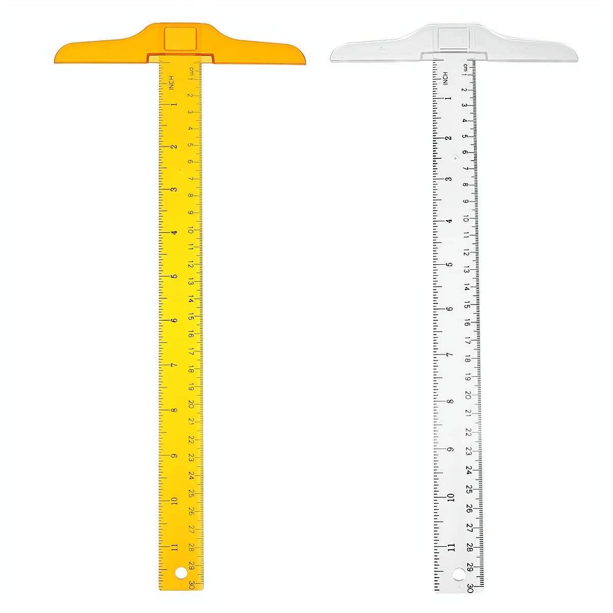 ELECDONPlastic Transparent Ruler, ELECDON 2Pcs T Square Ruler for Drafting Tools and General Layout Work Architect Ruler Architectural Triangle Tee Ruler 30CM