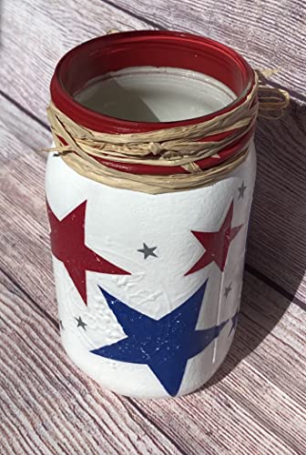 Patriotic Mason Jar Centerpiece | Handmade 4th of July Decor | Stars and Stripes USA Tiered Tray Accent - Image 4