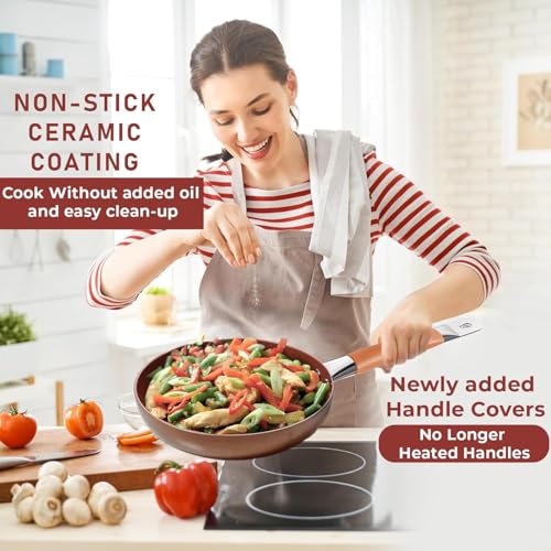 Razab 3 PC Nonstick Copper Frying Pans Skillets Set with Lids (8", 9.5", 11") - Ceramic Coating & Silicone Spatulas for Cooking Egg, Omelette - Kitchen Cookware for Induction, Gas & Electric Stovetop - Image 5