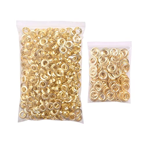 KING PIECES 1000pcs Gold Grommets 3/8 Inch (10mm) Washers and Grommets Kit for Grommet Tool, Banner & Posters Metal Grommets Eyelets for Fabric Clothes Leather Belt Punching