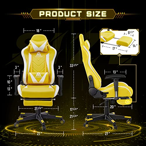 Image of AA Products Gaming Chair - High Back Ergonomic Racing Chair with Footrest, Lumbar Support & Swivel - YellowWhite