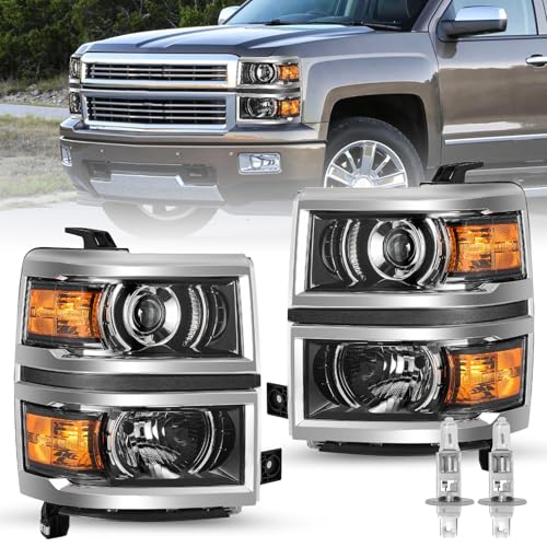 JSBOYAT Halogen Porjector Headlight Assembly Replacement for 2014 2015 Chevy Silverado 1500 Pickup Truck OE Style Pair Driver and Passenger Side