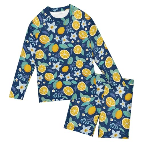 Lemon Fruit Summer Boys Rash Guard Swimsuits Set for Boys Long Sleeve Swim Shirts Bathing Suits B0402681