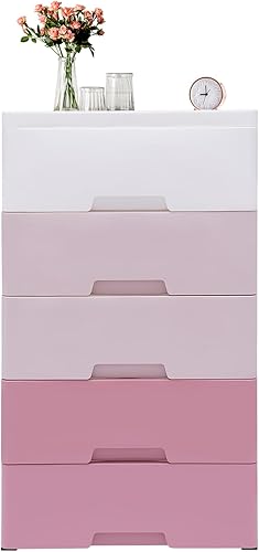 Miniatura 11 de Organizador de almacenamiento de cajones de plástico, contenedores de almacenamiento apilables con ruedas y 5 cajones, organizadores de armario y