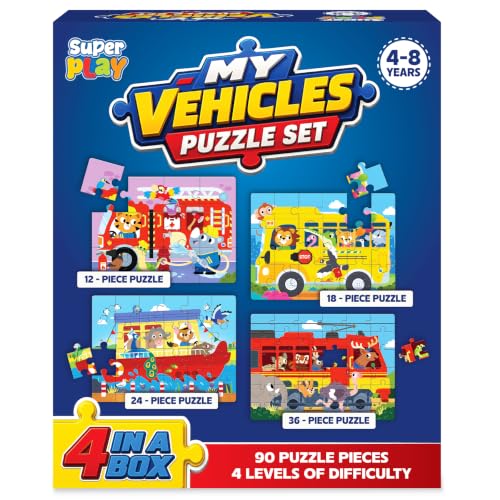 Image of Superplay My Vehicles Puzzle Set for Kids | Progressive Jigsaw Puzzles, Preschool Learning Travel Toy for Boys & Girls, Gift for Ages 4, 5, 6, 7 & 8