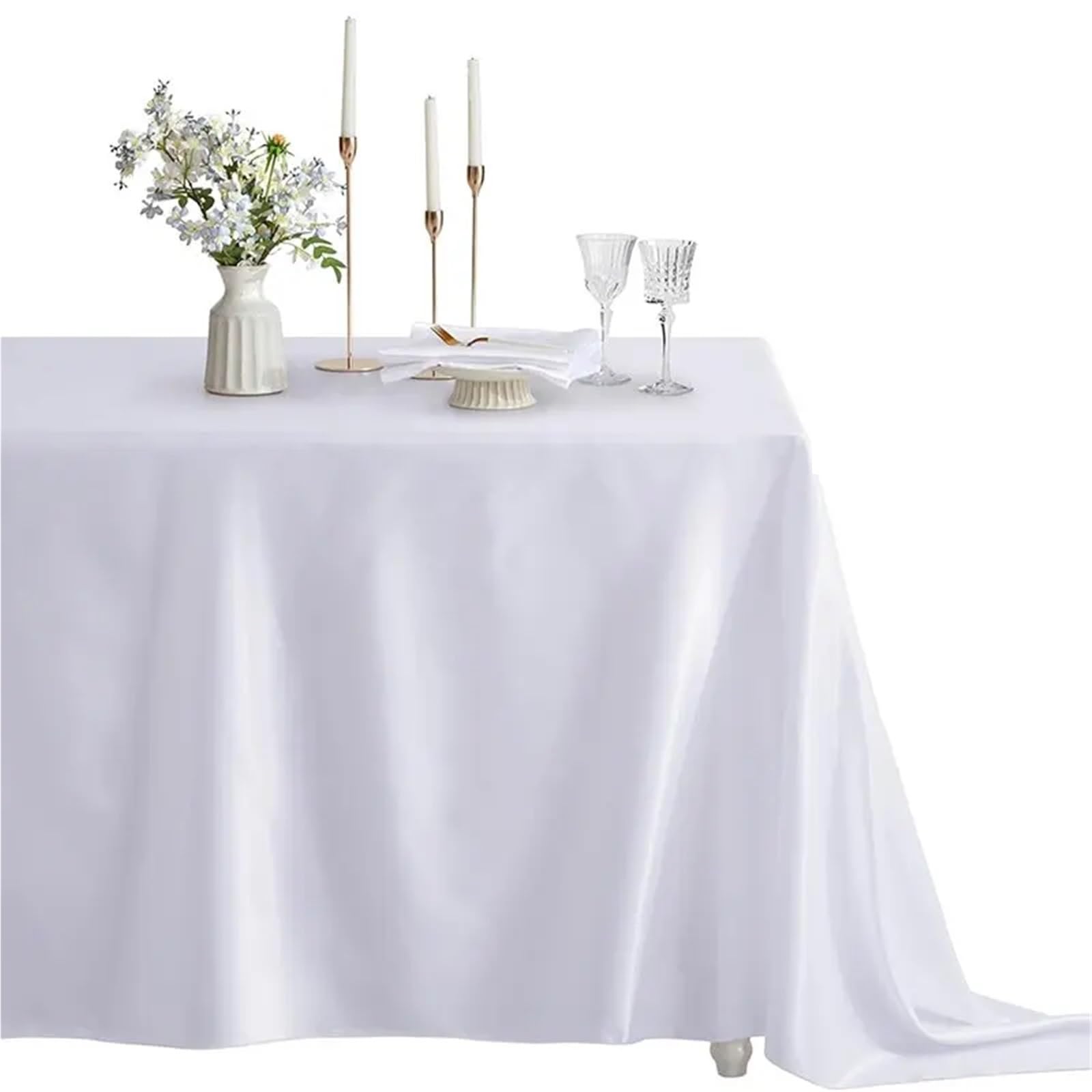 Nappe élasthanne satiné argenté anti-pli blanche | Solution pour napper une table de fête 145x300