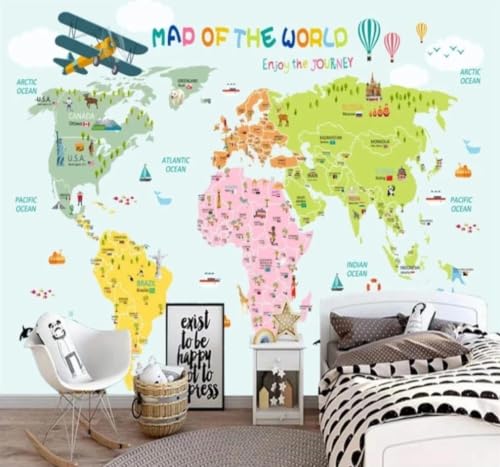 Papier peint 3D grand format carte du monde pour masquer les défauts du mur