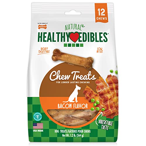 Nylabone Healthy Edibles Natural Dog Chews Long Lasting Bacon Flavor Treats for Dogs, Small/Regular (12 Count)