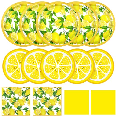 Funnymoom 200 Pcs Lemon Party Supplies Kit Summer Fruit Theme Disposable Paper Dinner Dessert Plates Luncheon Napkins Beverage Napkins for Yellow Lemon Birthday Baby Shower Wedding Party 50 Guests