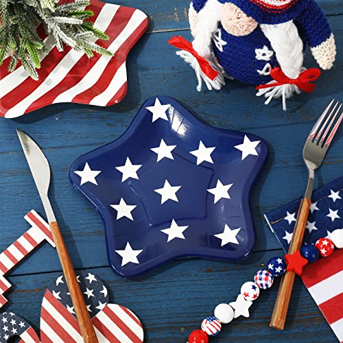 Whaline 40Pcs Patriotic Paper Plates 2 Design Star Disposable Plates Red Blue Star Stripe Plates 4Th Of July Decorative Tableware For Independence Day Party Supplies Table Decorations, 7.1 X 7.1In #TOP3