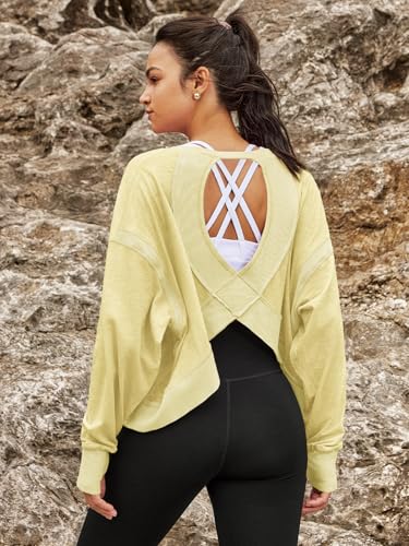 Image of Panadila Womens Open Back Workout Tops Long Sleeve Shirts