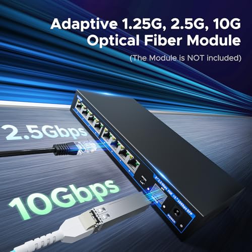 Image of PoE+ Ethernet Switch,IEEE802.3af /at, Up to 30W,Base-T,Desktop /Wall Mount, for AP & IP Cameras,Home,Gaming,Office,Plug & Play | Shielded Ports | Fanless Quiet,2.5 Gigabit 9 Port,120W,60Gbps