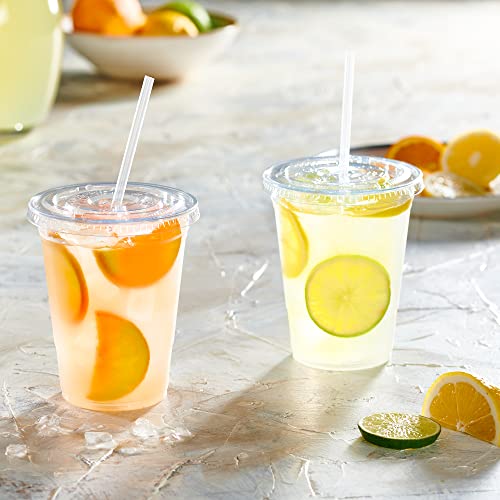Comfy Package [100 Sets] 16 Oz. Crystal Clear Plastic Cups With Flat Lids #TOP4
