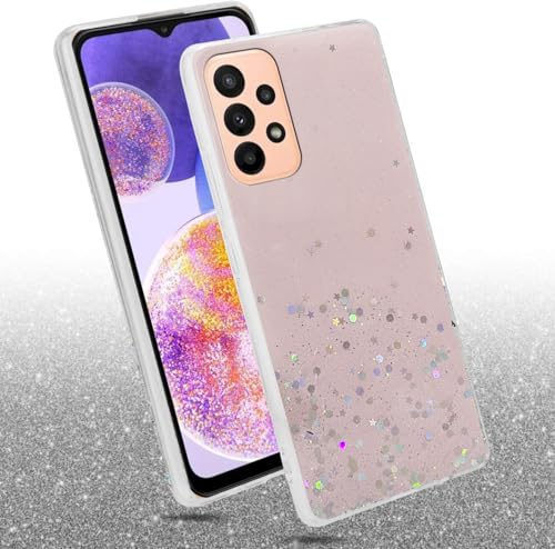 Image of VONZEE Glitter Case Compatible with Samsung Galaxy A23 5G /4G, Non Moving Glitter Stars Cover Soft TPU + Hard PC Bumper Bling Cover for Women Girls Protective Shockproof Phone Case (Pink)
