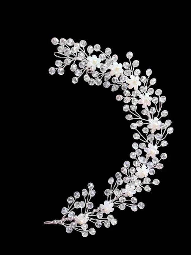Truvic Pearl & Rhinestone Hair Tiara, Crystal Wedding Bun Clip Hair Vine | Pearl White Hairband | Floral Hair Crown | Hair clip/Side Pin for Girls and Women Floral Headband in Rhinestones And Crystals (B0CVTL1GH8) Amazon Price History, Amazon Price Tracker