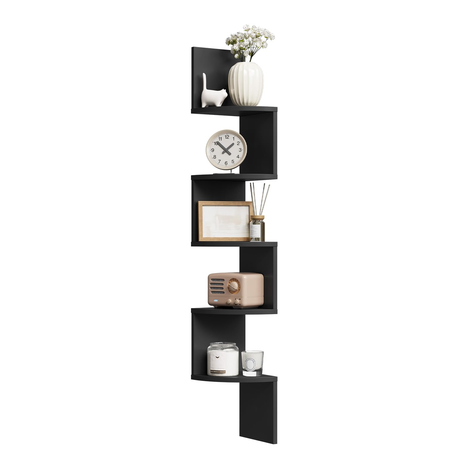 WOLTU Mensola Angolare da Muro Zigzag, Libreria da Parete con 5 Ripiani, Scaffale a Muro per Camera da Letto, Soggiorno, Cucina, Studio, Mensola Nera in Legno, RG9313sz2
